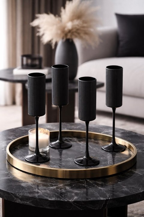 King Home Komplet 4 kieliszków do szampana SHP CURLY czarny