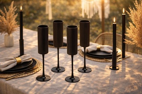 King Home Komplet 4 kieliszków do szampana SHP CURLY czarny