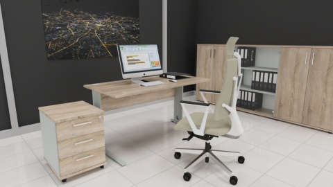 Meble Biurowe Regał Silver R80-3 Dąb Sonoma + Szara platyna na książki segregatory