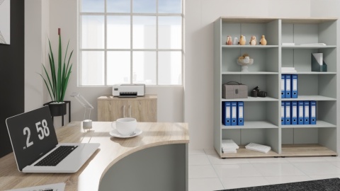 Meble Biurowe Regał Silver R80-3C Dąb Sonoma + Szara platyna na książki segregatory