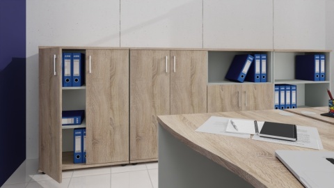 Meble Biurowe regał Silver R80-3B Dąb Sonoma + Szara platyna na książki segregatory