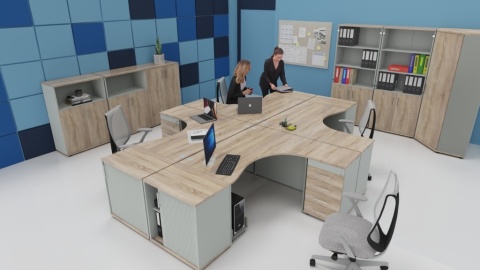 Meble Biurowe regał Silver R80-3B Dąb Sonoma + Szara platyna na książki segregatory