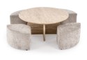 NUGAT ława z pufami ława: trawertyn, pufa: jasny popiel