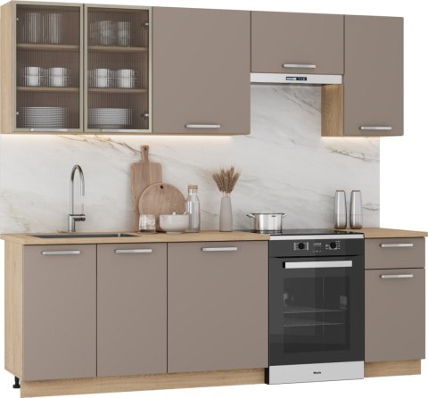 ALICANTE 240 kuchnia zestaw korpus: dąb cremona, fronty: beżowy