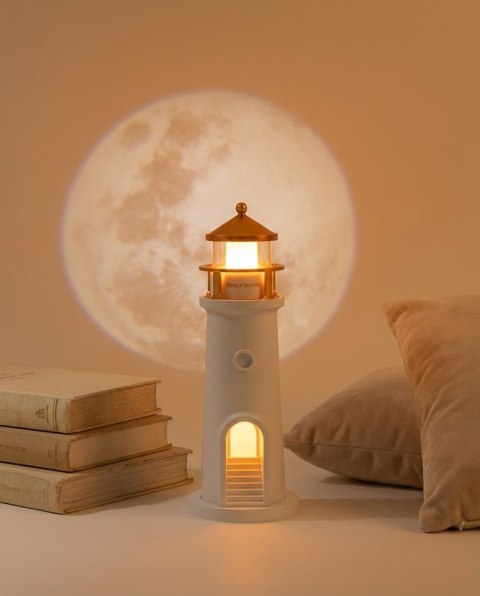 King Home Lampka nocna z projektorem SHP LIGHTHOUSE biało-złota