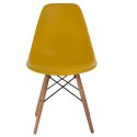 D2.DESIGN Krzesło P016W PP tworzywo żółte, drewniane nogi naturalny wygodne i stabilne