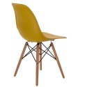 D2.DESIGN Krzesło P016W PP tworzywo żółte, drewniane nogi naturalny wygodne i stabilne