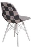 D2.DESIGN Krzesło P016W Pattern szar-patch/white, tkanina szary, drewno biały D2.DESIGN Krzesło P016W Pattern szar-patch/white, tkanina szary, drewno biały