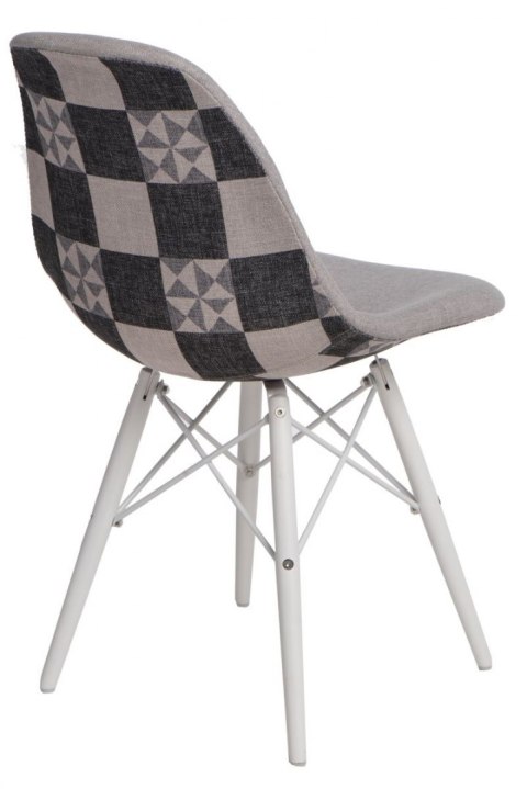D2.DESIGN Krzesło P016W Pattern szar-patch/white, tkanina szary, drewno biały D2.DESIGN Krzesło P016W Pattern szar-patch/white, tkanina szary, drewno biały