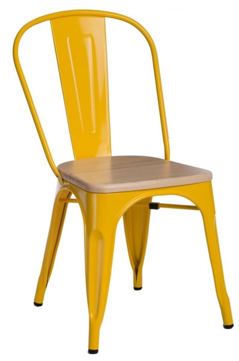 D2.DESIGN Krzesło Paris Wood żółte metalowe siedzisko drewniane sosna naturalna do jadalni restauracji D2.DESIGN Krzesło Paris Wood żółte metalowe siedzisko drewniane sosna naturalna do jadalni restauracji