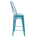 D2.DESIGN Hoker Krzesło barowe Stołek Paris Back niebieski inspirowany Tolix metal malowany proszkowo wysokie oparcie podnóżek