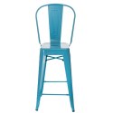 D2.DESIGN Hoker Krzesło barowe Stołek Paris Back niebieski inspirowany Tolix metal malowany proszkowo wysokie oparcie podnóżek