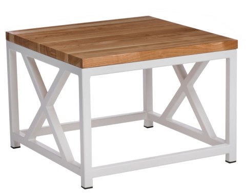 Maduu Studio Stolik Loft 45x45 biały profil 30 mm blat lakierowany z czereśni naturalny Maduu Studio Stolik Loft 45x45 biały profil 30 mm blat lakierowany z czereśni naturalny