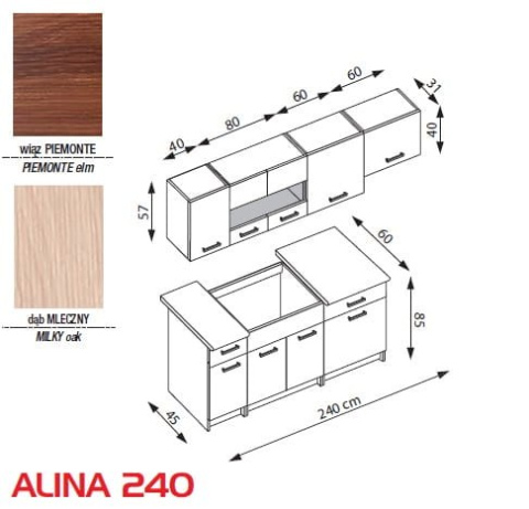 Halmar ALINA 240 - KUCHNIA - WIĄZ PIEMONT/DĄB MLECZNY Halmar ALINA 240 - KUCHNIA - WIĄZ PIEMONT/DĄB MLECZNY