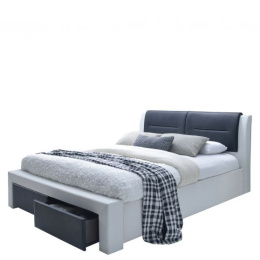 Halmar łóżko CASSANDRA S 140x200 cm tapicerowane z szufladami czarno biały ekoskóra