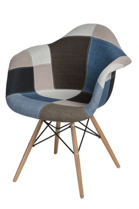 D2.DESIGN Krzesło P018W patchwork niebiesko-szary podstawa drewniana D2.DESIGN Krzesło P018W patchwork niebiesko-szary podstawa drewniana