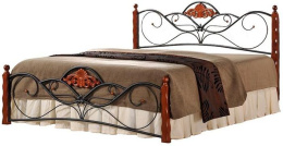 Halmar łóżko VALENTINA podwójne sypialniane 160x200 cm lite drewno czereśnia ant./czarny stal malowana