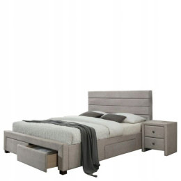 HALMAR łóżko 160x200 KAYLEON z szufladami beżowy - tkanina drewno orzech do sypialni dwuosobowe
