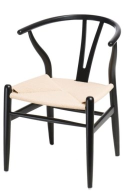 D2.DESIGN Krzesło Wicker siedzisko sznurek jutowy Naturalny drewno bukowe Czarny inspirowane Wishbone