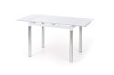 Halmar stół LOGAN 2 prostokątny rozkładany biały szkło stal chromowana 96-142x70