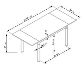 Halmar stół LOGAN 2 prostokątny rozkładany biały szkło stal chromowana 96-142x70