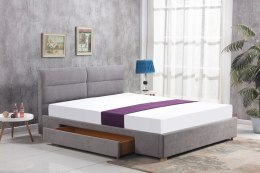 HALMAR łóżko MERIDA z szufladą 160x200 jasny popiel tkanina lite drewno naturalny