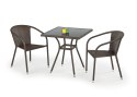 Halmar stół ogrodowy MOBIL kolor: szkło - czarny, rattan syntetyczny - ciemny brąz 70x70