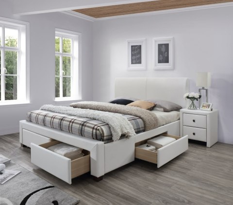 HALMAR łóżko MODENA 2 160x200 tapicerowane z szufladami biały ekoskóra HALMAR łóżko MODENA 2 160x200 tapicerowane z szufladami biały ekoskóra