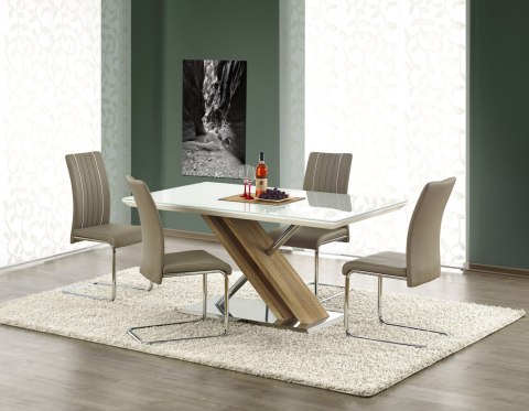 HALMAR stół NEXUS ekstra biały, szkło / dąb sonoma MDF lakierowany MDF laminowany stal chromowana stal nierdzewna HALMAR stół NEXUS ekstra biały, szkło / dąb sonoma MDF lakierowany MDF laminowany stal chromowana stal nierdzewna