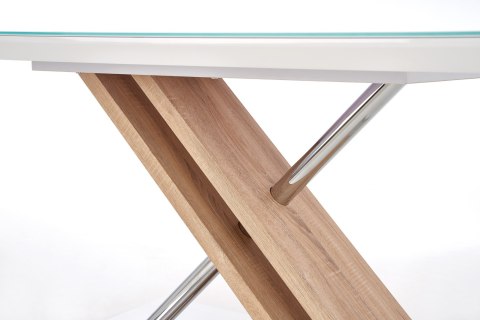HALMAR stół NEXUS ekstra biały, szkło / dąb sonoma MDF lakierowany MDF laminowany stal chromowana stal nierdzewna HALMAR stół NEXUS ekstra biały, szkło / dąb sonoma MDF lakierowany MDF laminowany stal chromowana stal nierdzewna