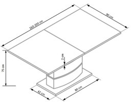HALMAR stół NOBEL rozkładany biały z czarnymi pasami MDF lakierowany stal nierdzewna 160-200x90