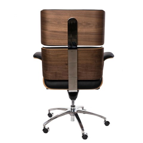 D2.DESIGN Fotel biurowy VIP czarna skóra,orzechowy fornir, chrom D2.DESIGN Fotel biurowy VIP czarna skóra,orzechowy fornir, chrom