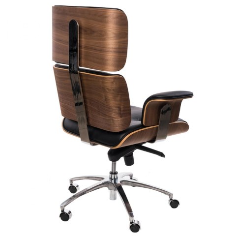 D2.DESIGN Fotel biurowy VIP czarna skóra,orzechowy fornir, chrom D2.DESIGN Fotel biurowy VIP czarna skóra,orzechowy fornir, chrom