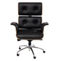 D2.DESIGN Fotel biurowy VIP czarna skóra,orzechowy fornir, chrom D2.DESIGN Fotel biurowy VIP czarna skóra,orzechowy fornir, chrom