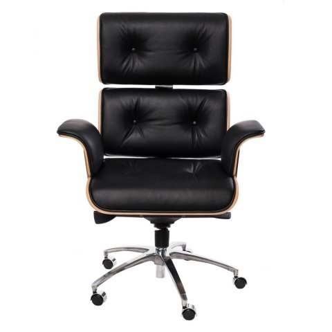 D2.DESIGN Fotel biurowy VIP czarna skóra,orzechowy fornir, chrom D2.DESIGN Fotel biurowy VIP czarna skóra,orzechowy fornir, chrom