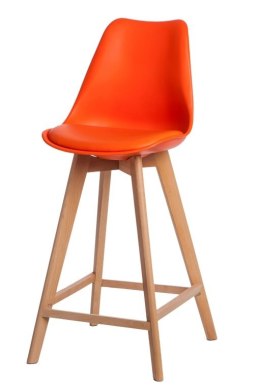 Intesi Hoker Krzesło barowe Norden wood high PP pomarańczowy tworzywo PP poduszka ekoskóra nogi drewniane buk z oparciem