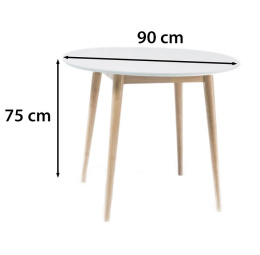 STÓŁ OKRĄGŁY LARSON SIGNAL BLAT MDF BIAŁY / PODSTAWA DREWNO DĄB BIELONY 90X90