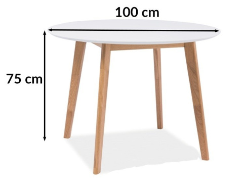 SIGNAL STÓŁ OKRĄGŁY MOSSO II MDF + OKLEINA BIAŁY / DREWNO DĄB 100x100 SIGNAL STÓŁ OKRĄGŁY MOSSO II MDF + OKLEINA BIAŁY / DREWNO DĄB 100x100