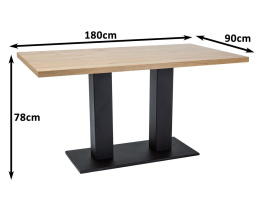 SIGNAL STÓŁ SAURON OKLEINA NATURALNA DĄB/CZARNY METAL 180x90