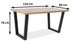 SIGNAL STÓŁ VALENTINO OKLEINA NATURALNA DĄB/CZARNY METAL 150x90