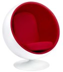 King Home Fotel obrotowy BALL biało-czerwony - włókno szklane połysk, wełna