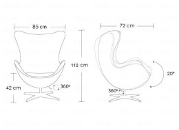 KIng Home Fotel EGG CLASSIC obrotowy, funkcja bujania ciemny szary.5 - wełna kaszmirowa, podstawa polerowane aluminium