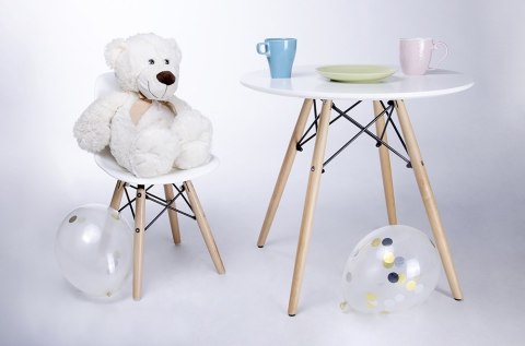 Stolik DSW FI 60 - blat MDF biały - podstawa bukowa Stolik DSW FI 60 - blat MDF biały - podstawa bukowa