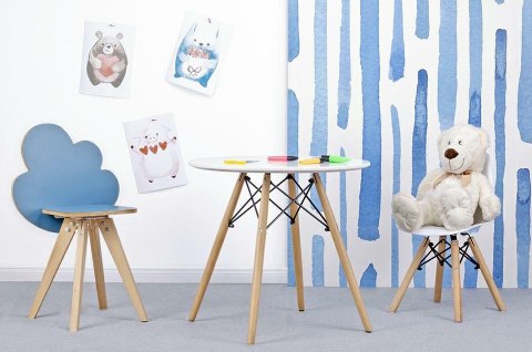 Stolik DSW FI 60 - blat MDF biały - podstawa bukowa Stolik DSW FI 60 - blat MDF biały - podstawa bukowa
