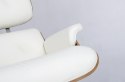 King Home Fotel obrotowy LOUNGE VA PREMIUM SZEROKI biały skóra naturalna z podnóżkiem obrotowym - sklejka orzech