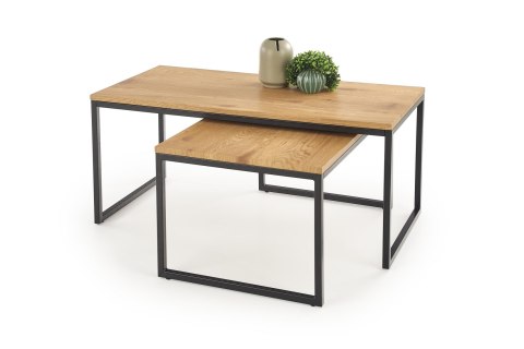 Halmar ława SABROSA zestaw 2 stelaż stal malowana proszkowo - czarny, blat MDF laminowany - dąb złoty 100x50 80x50 Halmar ława SABROSA zestaw 2 stelaż stal malowana proszkowo - czarny, blat MDF laminowany - dąb złoty 100x50 80x50