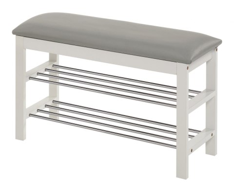 ŁAWKA STOJAK NA BUTY Z SIEDZISKIEM ST11 Halmar STAL CHROMOWANA MDF biały / EKOSKÓRA POPIELATY ŁAWKA STOJAK NA BUTY Z SIEDZISKIEM ST11 Halmar STAL CHROMOWANA MDF biały / EKOSKÓRA POPIELATY