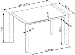 Halmar stół STANFORD XL prostokątny rozkładany 160-250x80 biały MDF lakierowany / stal malowana