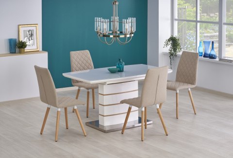 STÓŁ ROZKŁADANY TORONTO Halmar BIAŁY / DĄB ZŁOTY MDF lakier okleina naturalna szkło stal nierdzewna 140-180x80 STÓŁ ROZKŁADANY TORONTO Halmar BIAŁY / DĄB ZŁOTY MDF lakier okleina naturalna szkło stal nierdzewna 140-180x80
