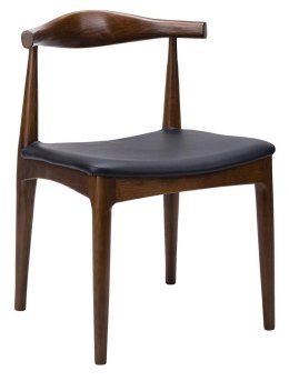 King Home Krzesło ELBOW ciemnobrązowe - stelaż lite drewno jesion, siedzisko ekoskóra czarna